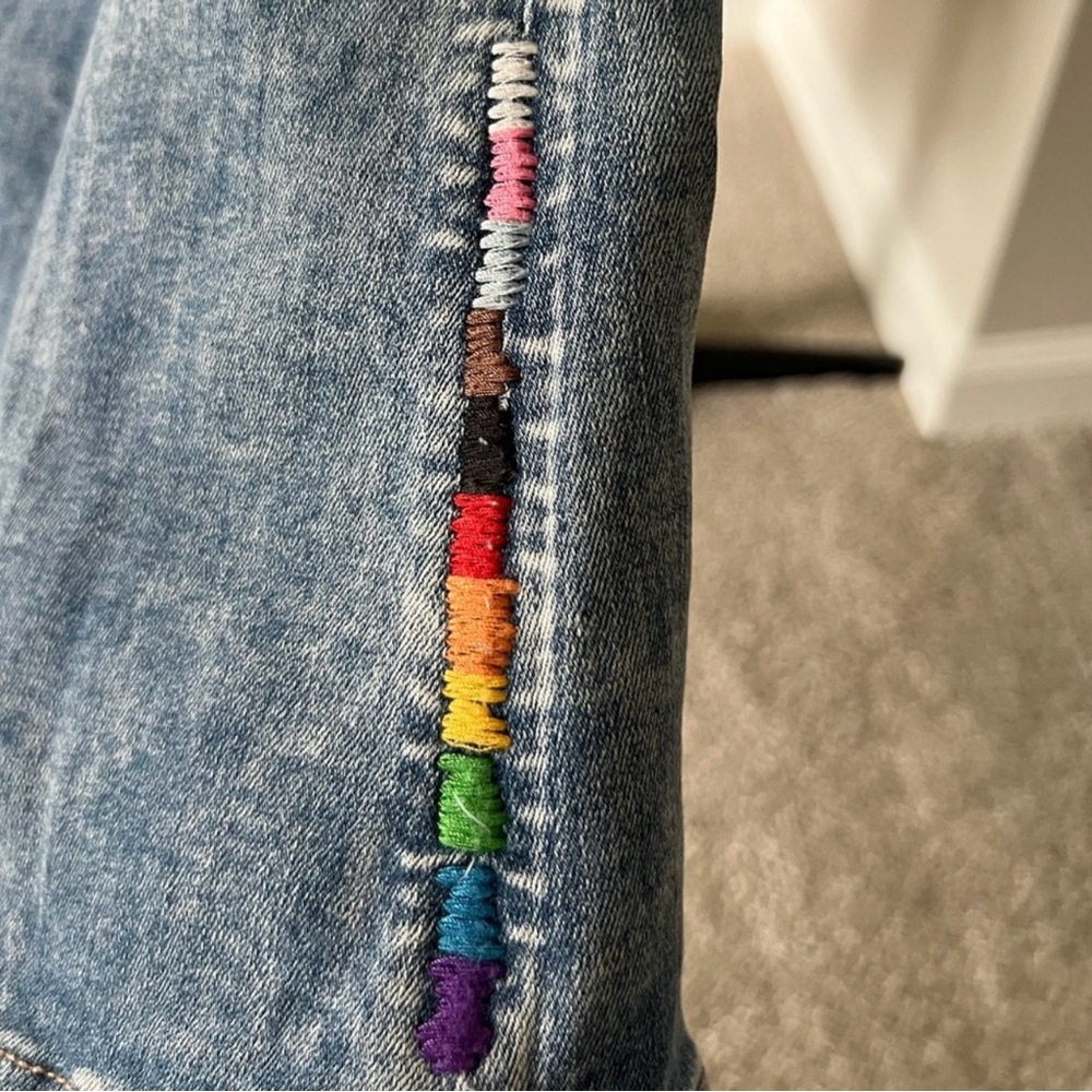 American Eagle high rise super stretch pride festival flare embroidered jeans - Picture 6 of 14
